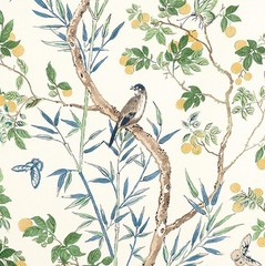 Thibaut Curtain Fabric ‘CLAIRE’ 2.2 METRES YELLOW/NAVY – 100% Linen