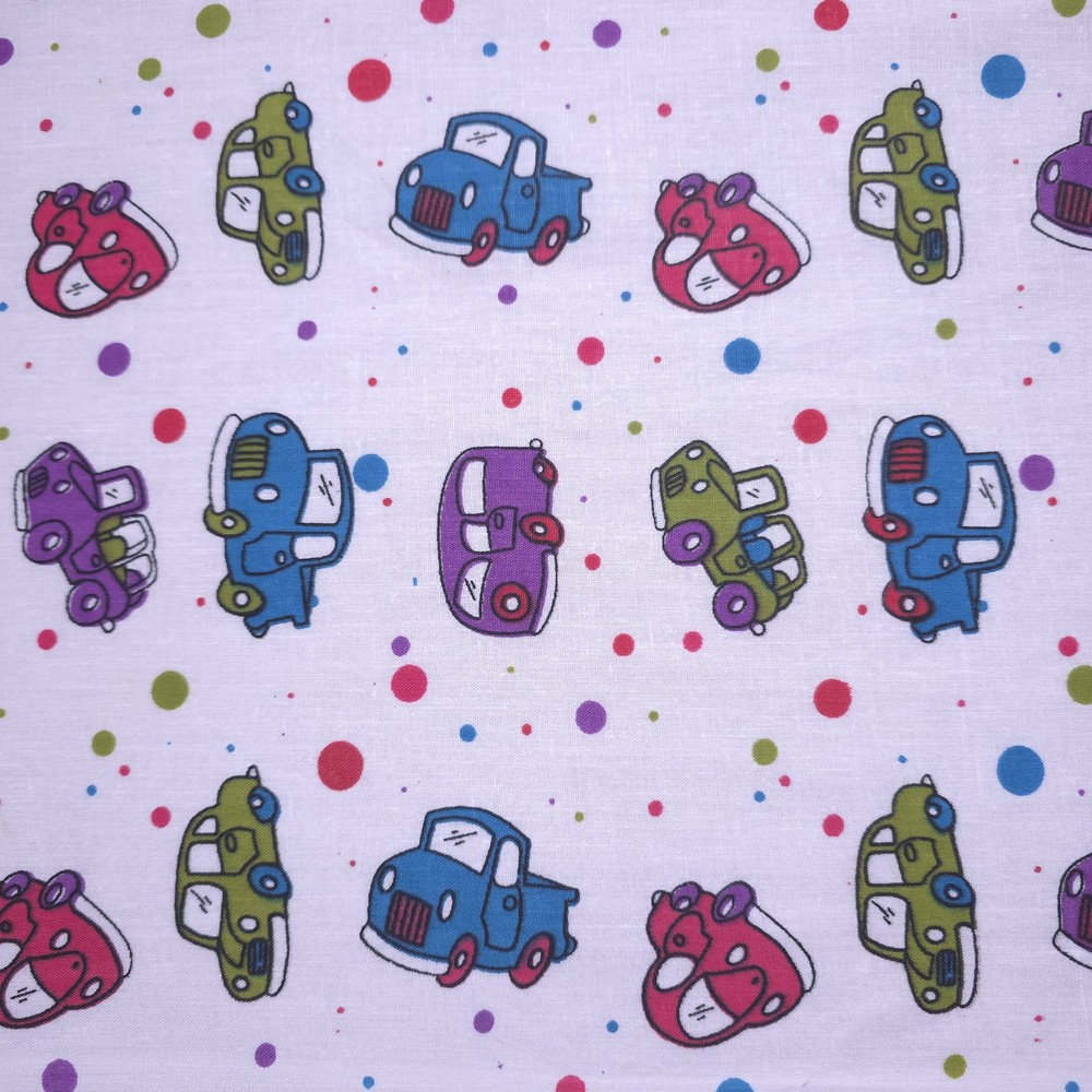 Retro Vintage Cars Polka Dot White Poly Cotton Fabric 58″ By The Yard