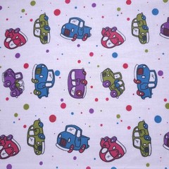 Retro Vintage Cars Polka Dot White Poly Cotton Fabric 58″ By The Yard