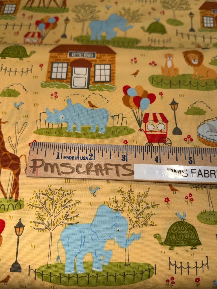 MODA Animal Park Fun 100% cotton fabric yard 36×44 Animals on Gold tone 20960 19