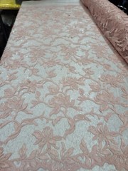 Pink Blush Lace Floral Flowers Guipure Clear Sequin Embroidery Fabric By Yard