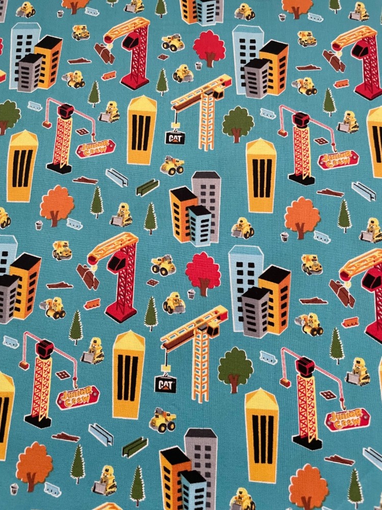 Riley Blake Construction Cranes and Sky Scrappers Cotton Fabric on Blue bt1/2 yd