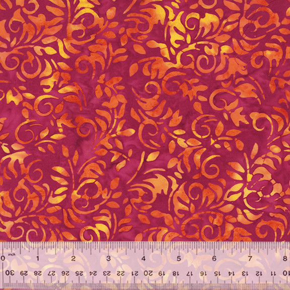 Anthology Batik Fabric | Summer Days Vine Scroll Raspberry Pink Orange YARD