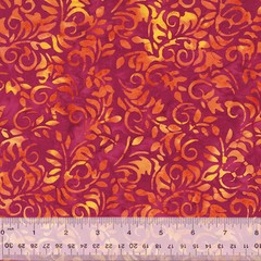 Anthology Batik Fabric | Summer Days Vine Scroll Raspberry Pink Orange YARD