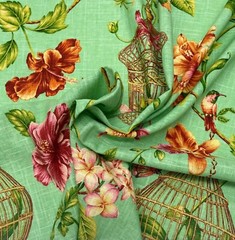 COVINGTON KAUAI SEASPRAY GREEN HUMMINGBIRD BIRDCAGE LINEN FABRIC BY YARD 54″W