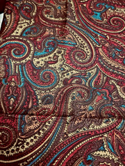 VTG Burgundy Gold Brown & Green Paisley Print a Rayon Blend 46″ X 72″ 2 yds