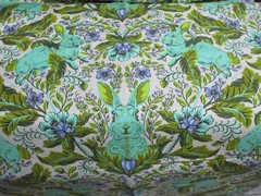 Tula Pink Cotton Fabric 1 FQ 18″ x 21″ Rabbits Hoppy Go Lucky Blue & Green
