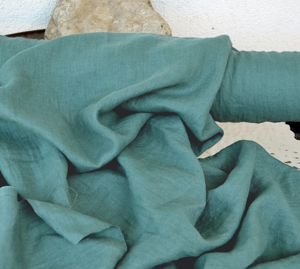 Turquoise Blue Linen Fabric by the Yard Soft Natural Sewing Material Clothing 58