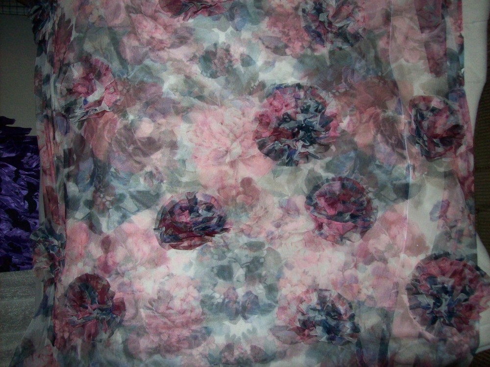 S25 3D FLORAL PRINT TULLE 100% POLYESTER MAUVES & BLUES SPECIALTY NETTING 32X57″
