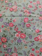 VTG Pretty Multicolor Ditsy Flowers On Green Cotton Fabric 2.75 Yrds X 45″Wide