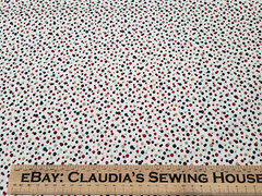 Polka Dot Print BTY Unbranded Feedsack Style Wine Red Green Gold on Off-White