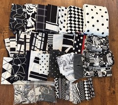Lot of 15+ Yards Black White Cotton Quilting Fabric Pieces Remnants 8 Lbs
