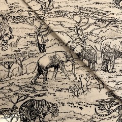 Classic Cottons Tigers Elephants Toile Black White Print Cotton Fabric 4 Yards
