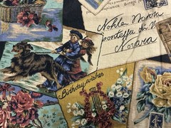 1991 Cyrus Clark Co POSTCARDS Antique Postcards/Floral Collage Fabric 55” X 50”