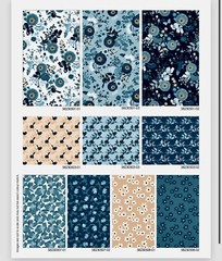 Midnight In Bloom Fat Quarter Pack By Camelot Birds Butterflies Navy & Peach
