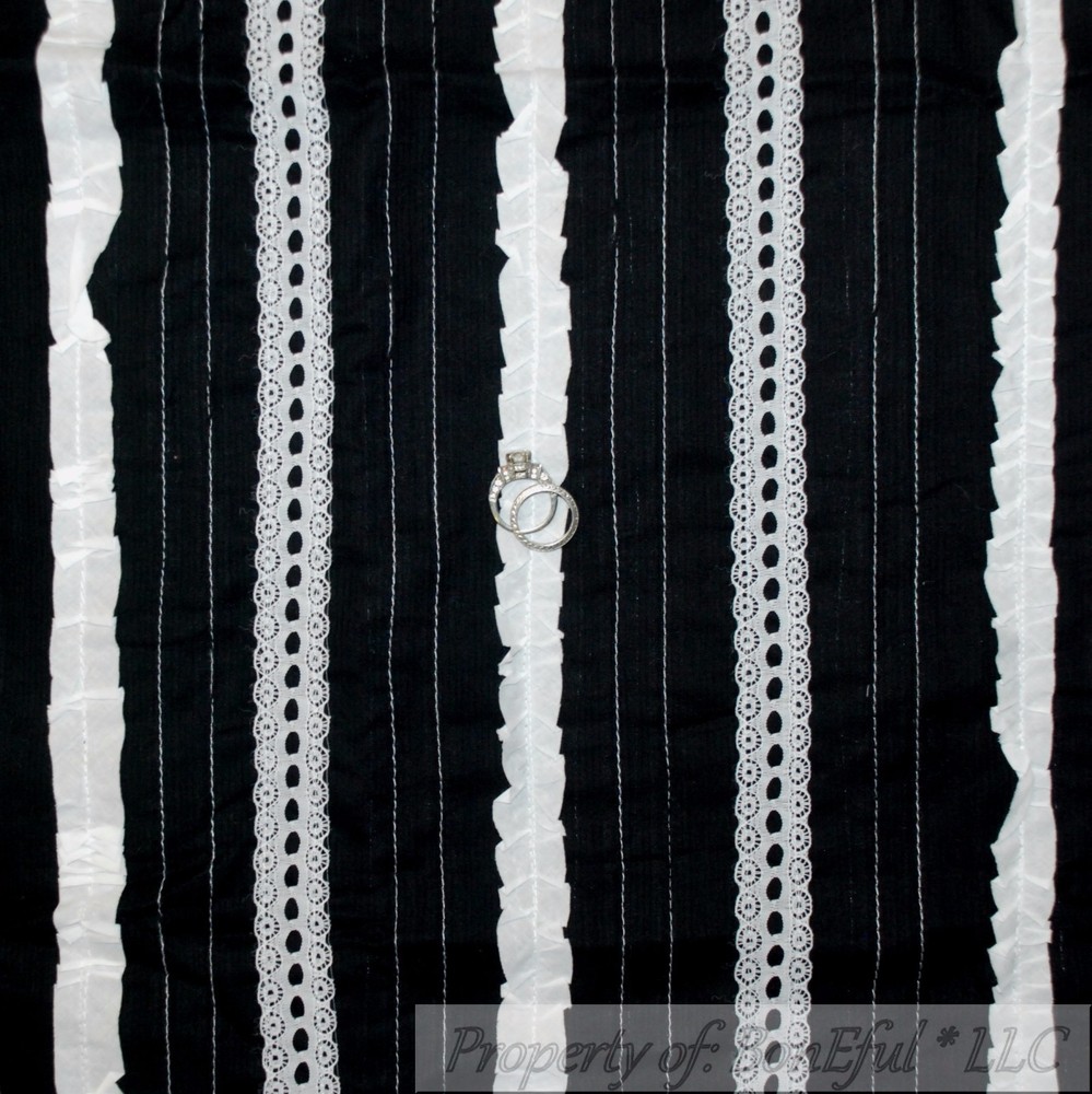 BonEful Fabric FQ Cotton Quilt Black White B&W Lace Stripe Calico Ticking Calico