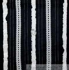 BonEful Fabric FQ Cotton Quilt Black White B&W Lace Stripe Calico Ticking Calico