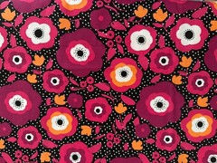Large floral print COTTON FABRIC, flower, pink, black, hippie, boho, 1.5 yards
