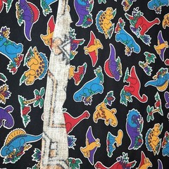 Vintage 80s Colorful Dinosaurs Print Fabric Approx. 60” x 18”