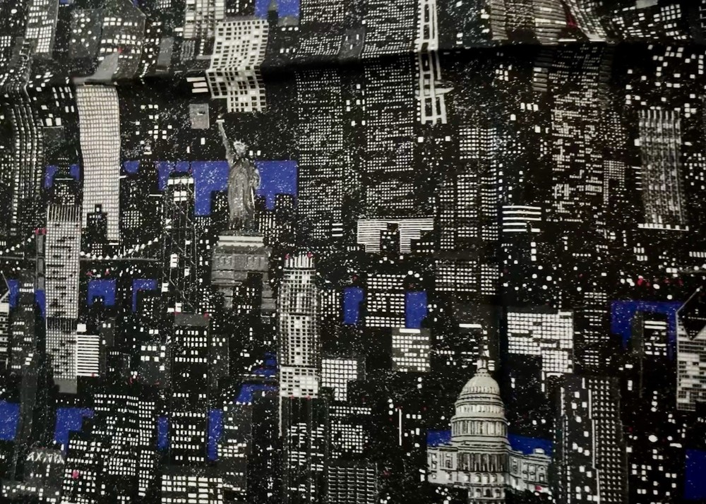 VTG “98 “USA Cities Sky Glitters at Night” by Fabric Traditions BTFQ