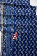 Ajt TIAN CHENG Fabric-Boho-Hippie Blue Fan Print Double Border Cotton- 1.5 YARDS