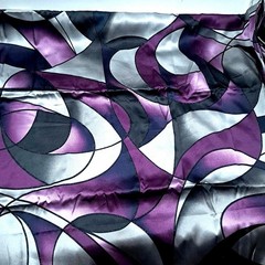Vintage JOANN Silk Fabric 1.83 Yards 60″W Purple Grey Black Geometric Abstract