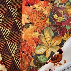 Fall Autumn 6 Fat Quarters Quilters Cotton Turkeys Oak Leaves orange green red