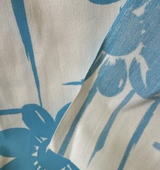 Vintage Klopman Mills Floral 70s Fabric Cotton White Turquoise Mod 1 Yard A5