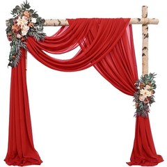 2 Panels 20FT Red Chiffon Wedding Arch Drapes Sheer Backdrop Curtain Decor