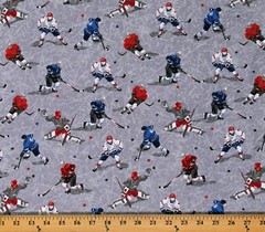 Cotton Hockey Players Sports Cracked Ice Gray Fabric Print by Yard D669.58