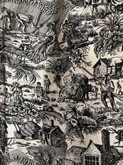 Toile Fabric Cotton Vintage Black Beige 2 Yds + 25″ (97″) x 44″(W) Farm Theme