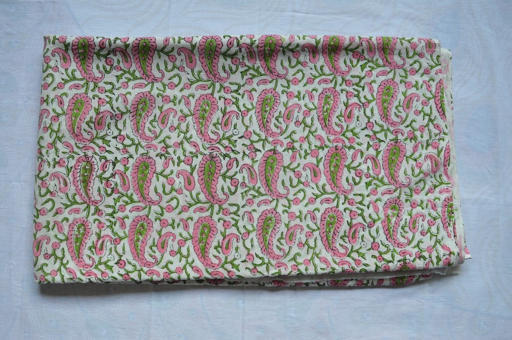 Hand Block Paisley Print 100%Cotton 1 Yard Fabric NO TARRIF CHARGES 100%✅ZK_161