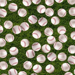 Fabric Baseball on Green grass on KAUFMAN Cotton 1/4 Yard 3347