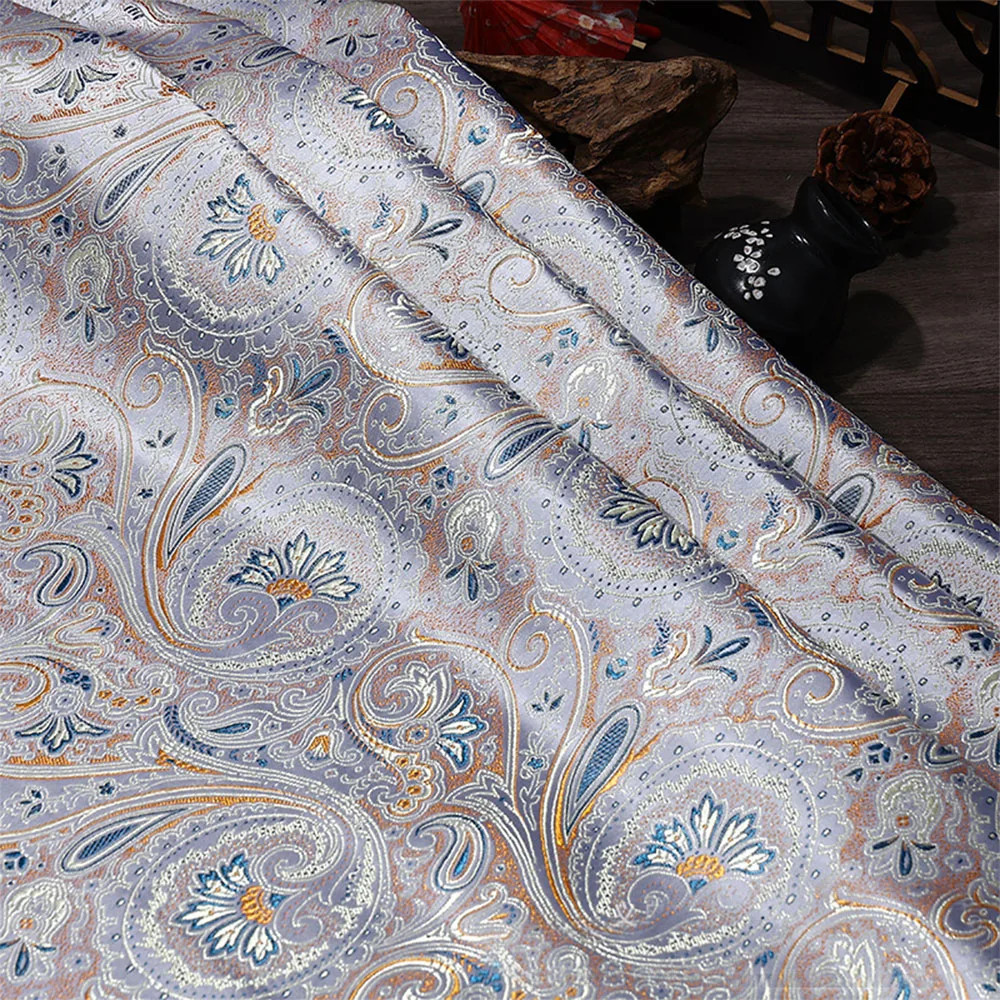 50x75cm Jacquard Brocade Fabric Spiral Flower for Ethnic Costume Man Suit Sewing