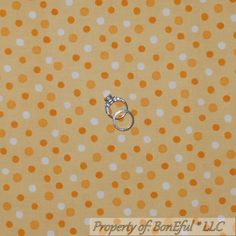 BonEful Fabric FQ Cotton Quilt VTG Orange White Baby Polka Dot Small Little Tone