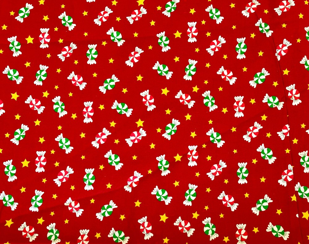 1.8 Yards X 43.5″ Wide Vintage Fabric Christmas Peppermint Candy~Trena Hegdahl