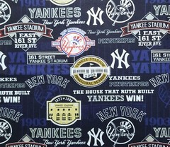 MLB NEW YORK YANKEES STADIUM FABRIC, Navy Cotton, NEW, FQ 18″ x 22″