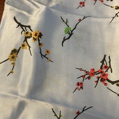 Asian Oriental Style Silk/ Faux Silk Fabric Blue W/ Flowers, Gold W/ Dragons Etc