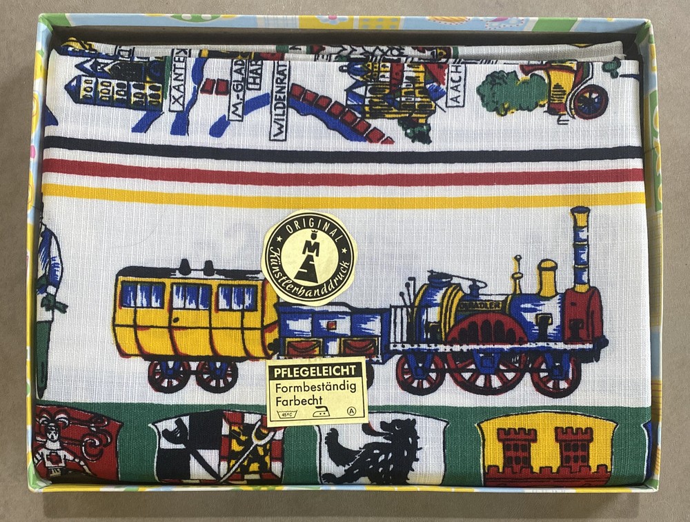 VTG Fabric Original Kinsterhanddruch West Germany New Trains 100% Viscose