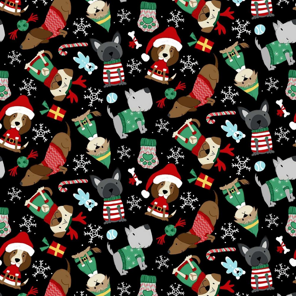 Christmas Fabric | Merry Woof-Mas Dog Costume Toss Black | Studio E YARD