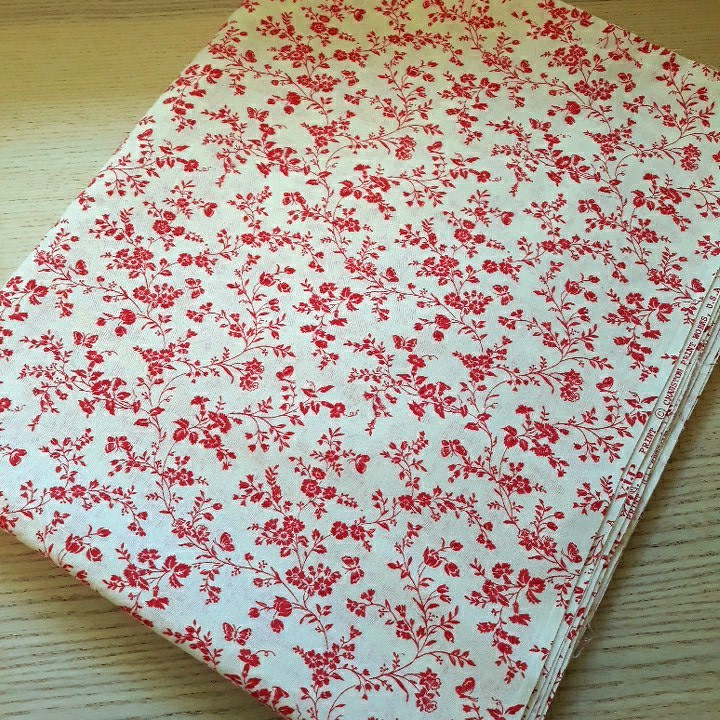 3 YDS Cotton Fabric Vintage VIP Cranston USA Red Floral Vines Butterfly on White