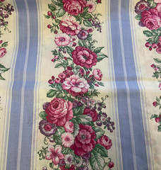 FLORAL & LAVENDER COTTON STRIPE– 1 3/8 YARDS