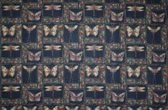 23 Yds Avail/ Black Cotton Sateen Background with Dragonflies, Gold embossing