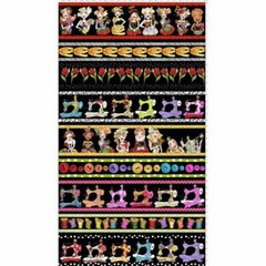 Loralie Harris Sew Curious Machine Button Border Black Cotton Fabric By The Yard