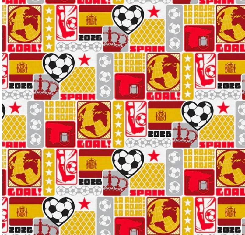 United We Play•Spain International Soccer Fabric!100%Cotton•1 yd•BTY•Fast Ship