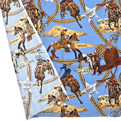 West Cowboys Indians Horses Brown Blue Shamash & Sons 5540 Cotton Fabric 1.2+ YD