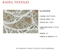 Raoul KASHMIR — DRIFTWOOD 100% Linen Print Fabric LOT of 4 LARGE REMNANTS