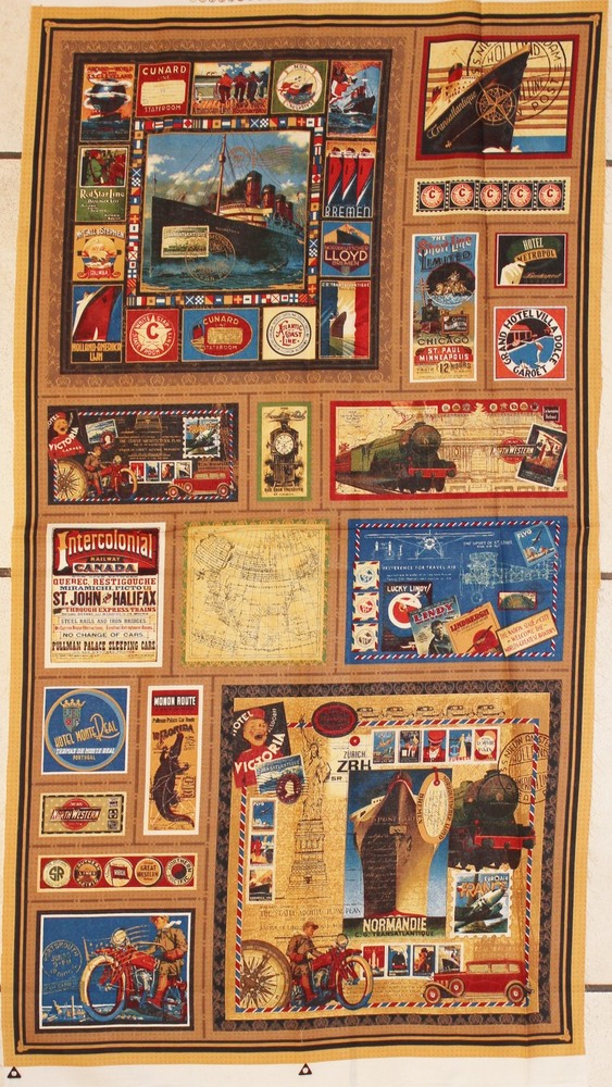 TransAtlantique Trains Boats Plane Panel by Wilmington Prints btp PRICE REDUCED