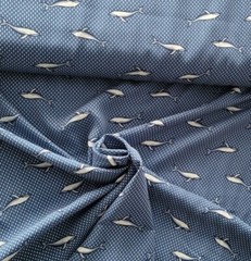 Whales on Blue w/ White Oblong Dots Viscose Shirting from Telio! OEKO-TEX