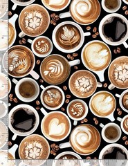 Food Fabric | Coffee Cup Latte Art Brown Black | Timeless Treasures YARD